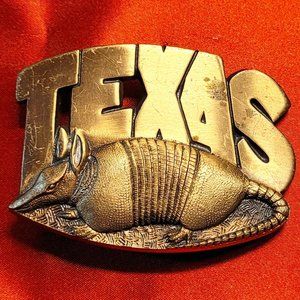 Bronze Texas State and Armadillo 3D belt buckle